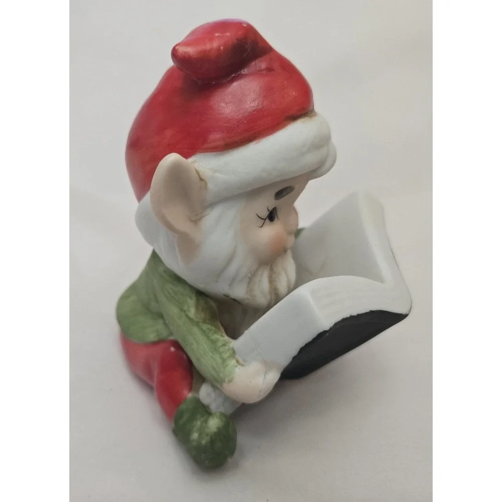 Set of 2 Vintage Ceramic Christmas Elves Gnomes Homco Santas Helpers North Pole